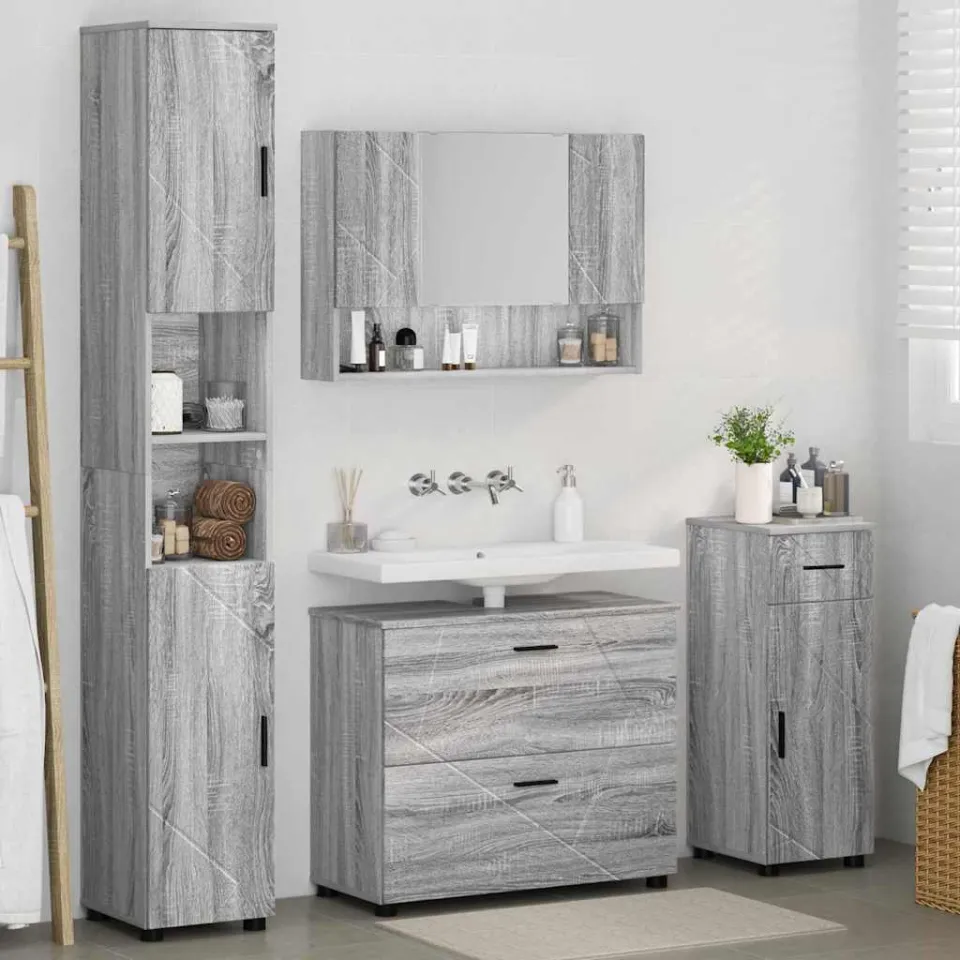 vidaXL Badkamermeubelset 4 st Grijs Sonoma Geperst Hout en Metaal, foto 4