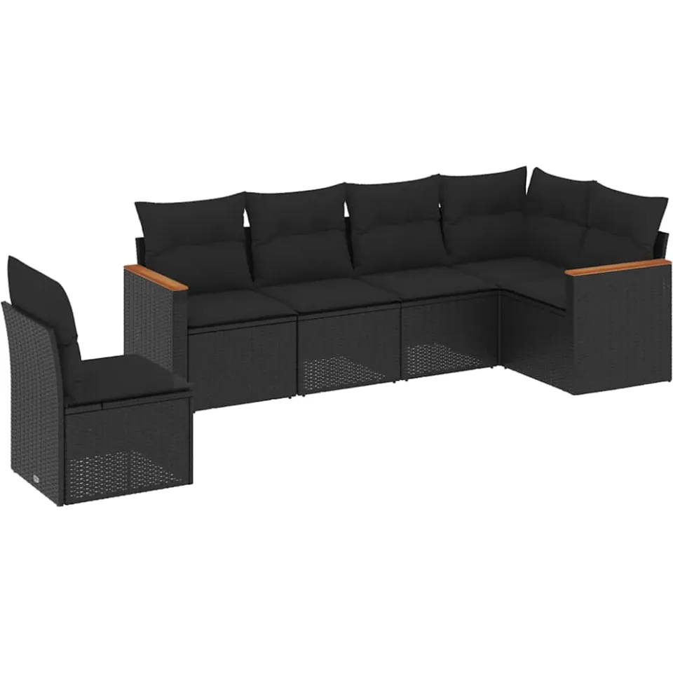 vidaXL 6-delige Loungeset met kussens poly rattan zwart, foto 3