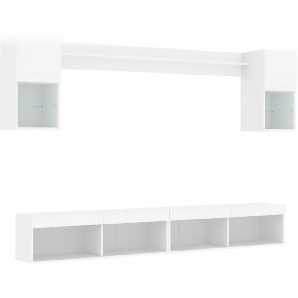 vidaXL 6-delige Tv-wandmeubelset met LED-verlichting bewerkt hout wit