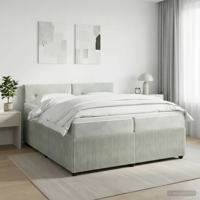vidaXL Boxspringbed met matras Lichtgrijs 200 x 200 cm Fluweel Groen