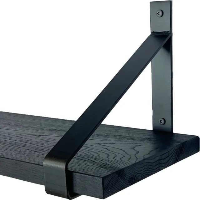 GoudmetHout Wandplank Industrieel - 50 x 25 cm Muurplank - Zwart Eiken Hout - Decoratie Wandrek & Boekenrek - Hangplank Keuken - Wall Shelf + 2 Mat Blanke Plankdragers van Staal Zwart - Mat blank - 25 cm