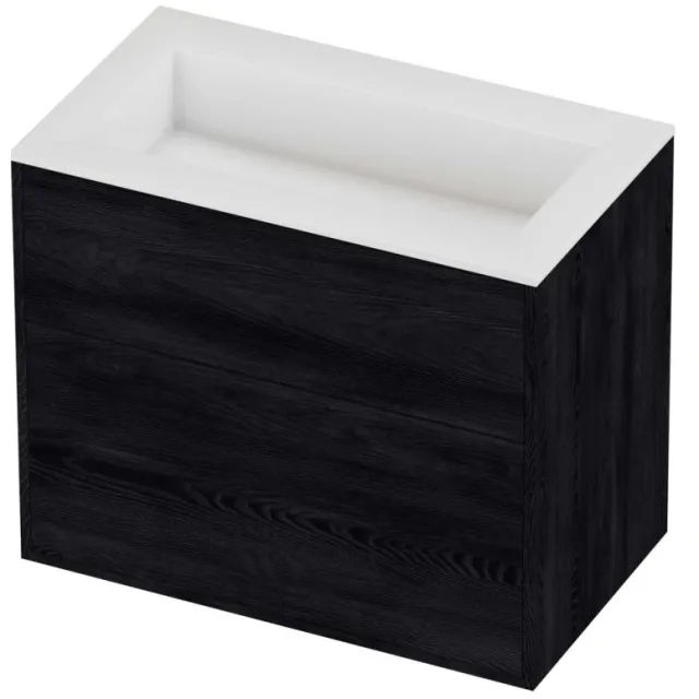 Proline Aristo Badmeubelset Polystone Elegant 2 Laden 80x46x67 cm Glans Wit Black Oak Eiken