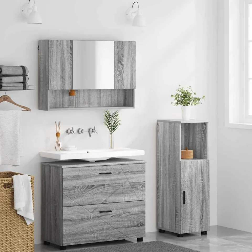 vidaXL Badkamermeubelset 3 st Grijs Sonoma Bewerkt hout en metaal, foto 3