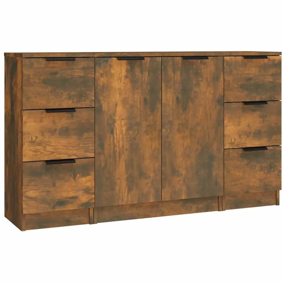 vidaXL Dressoirs 3 st bewerkt hout gerookt eikenkleurig Bruin