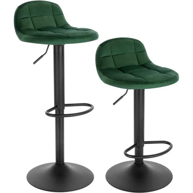 Dripio Barkrukken Andra - Met rugleuning - Barstoelen ergonomisch - Keuken - Donkergroen - Verstelbaar in hoogte - Set van 2 - Zithoogte 62-83cm - Velvet