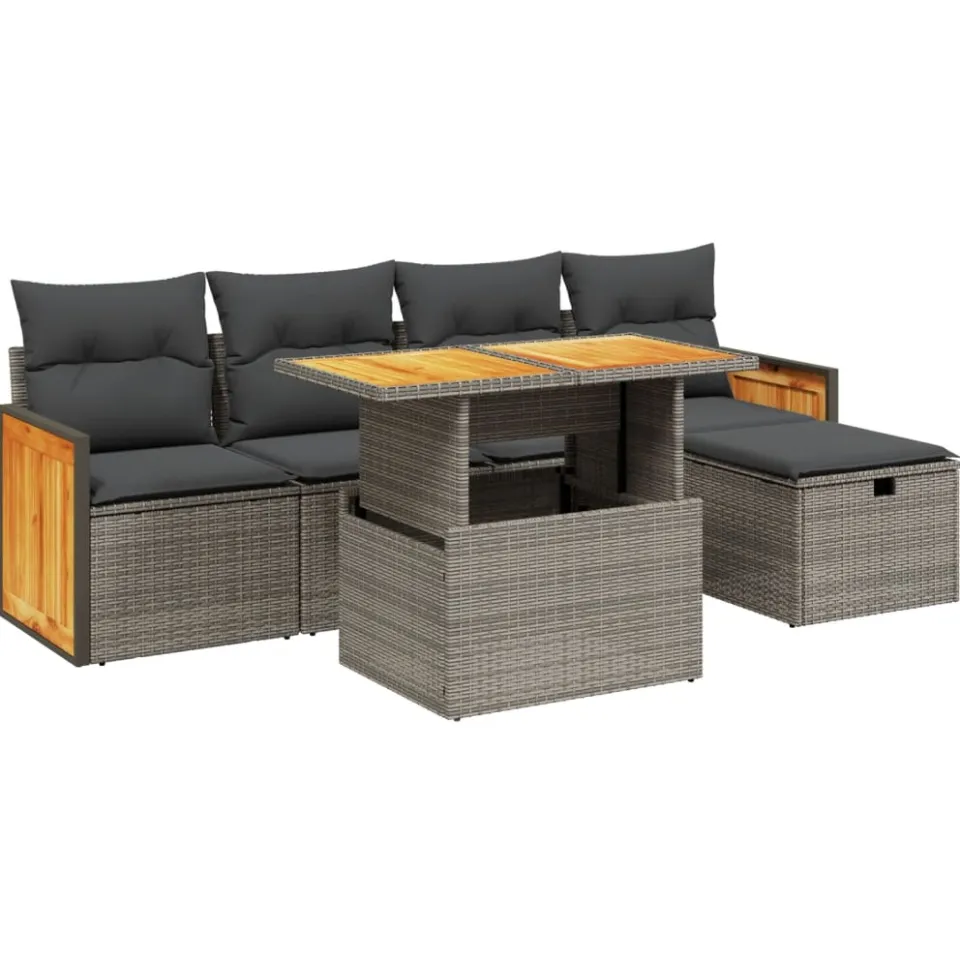 vidaXL 6-delige Loungeset met kussens poly rattan grijs, foto 3