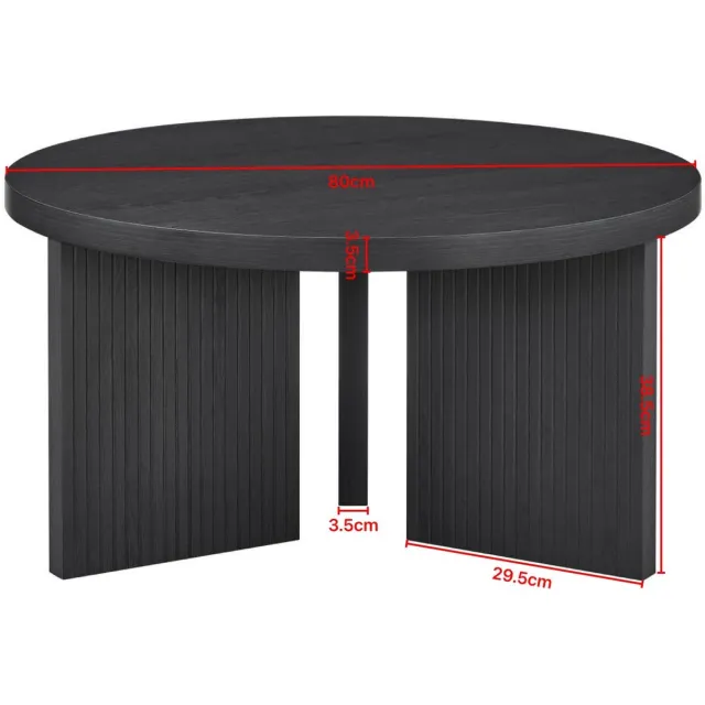 MIVRAY Salontafel Ronde Designtafel Met Verticale Ribbels Voor Woonkamer En Interieur Van Zwart MDF 80 Cm