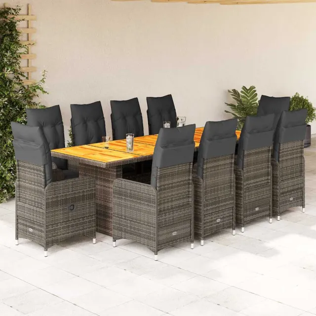 vidaXL 11-delige Bistroset met kussens poly rattan grijs, foto 2
