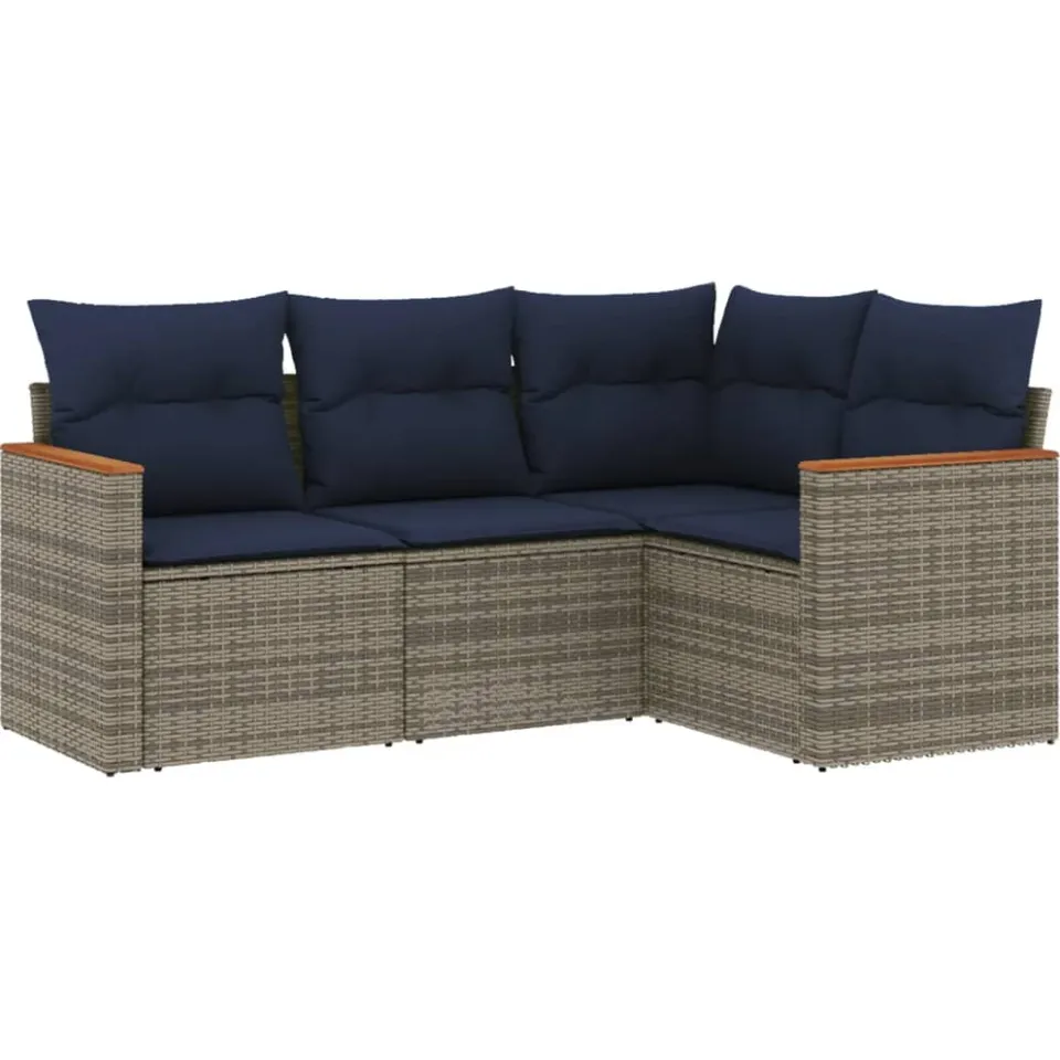 vidaXL 4-delige tuinbankset met kussens, grijs polyrotan, foto 3