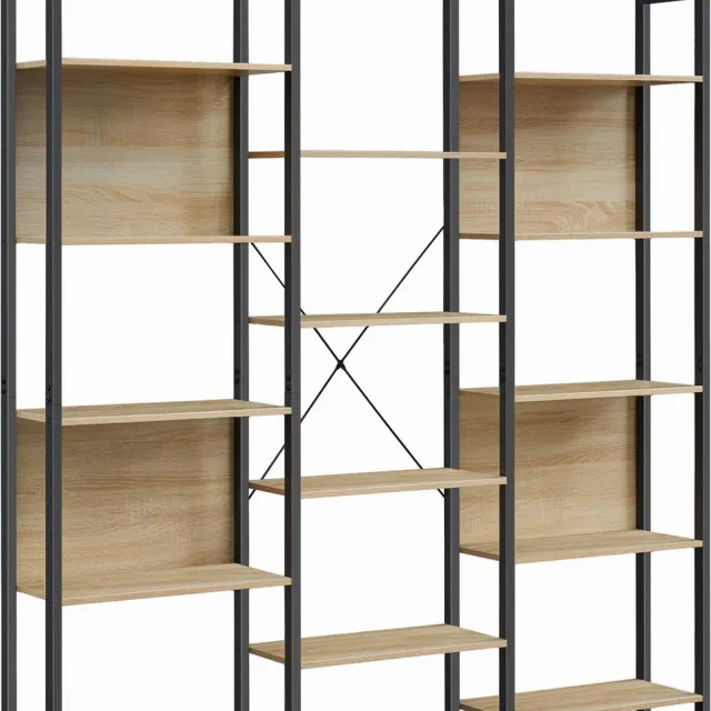 LEOBERT Boekenkast SONOMA, 14 Planken en Stalen Frame, Kleur: Eiken Sonoma en Zwart, Modern en Functioneel Design, Ideaal voor Woonkamer, Slaapkamer of Kantoor, 166 x 158 x 24 cm eikenkleur / zwart
