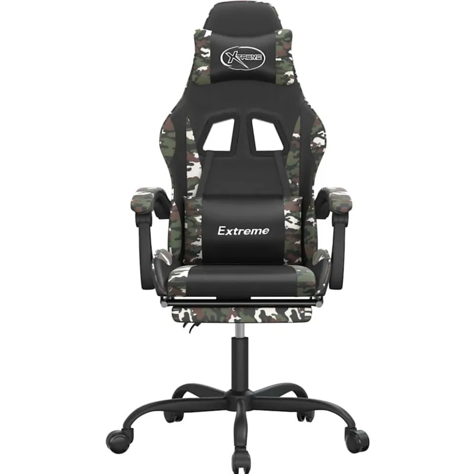 vidaXL Gamestoel draaibaar met voetensteun kunstleer zwart&camouflage Groen