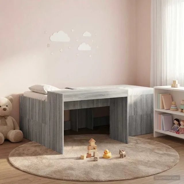 vidaXL Hoge Bed Frame met Bureau voor Kinderen Grijs Sonoma