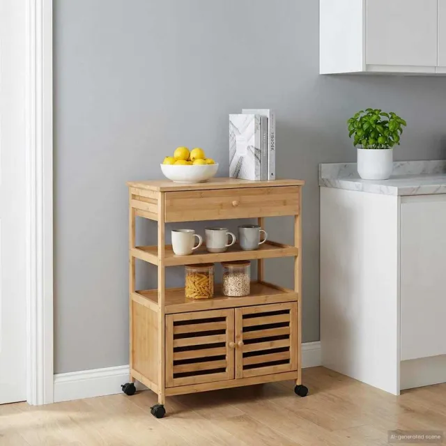 vidaXL Keukentrolley met Wielen Naturel 59,5 x 36 x 82 cm Bamboe, foto 2