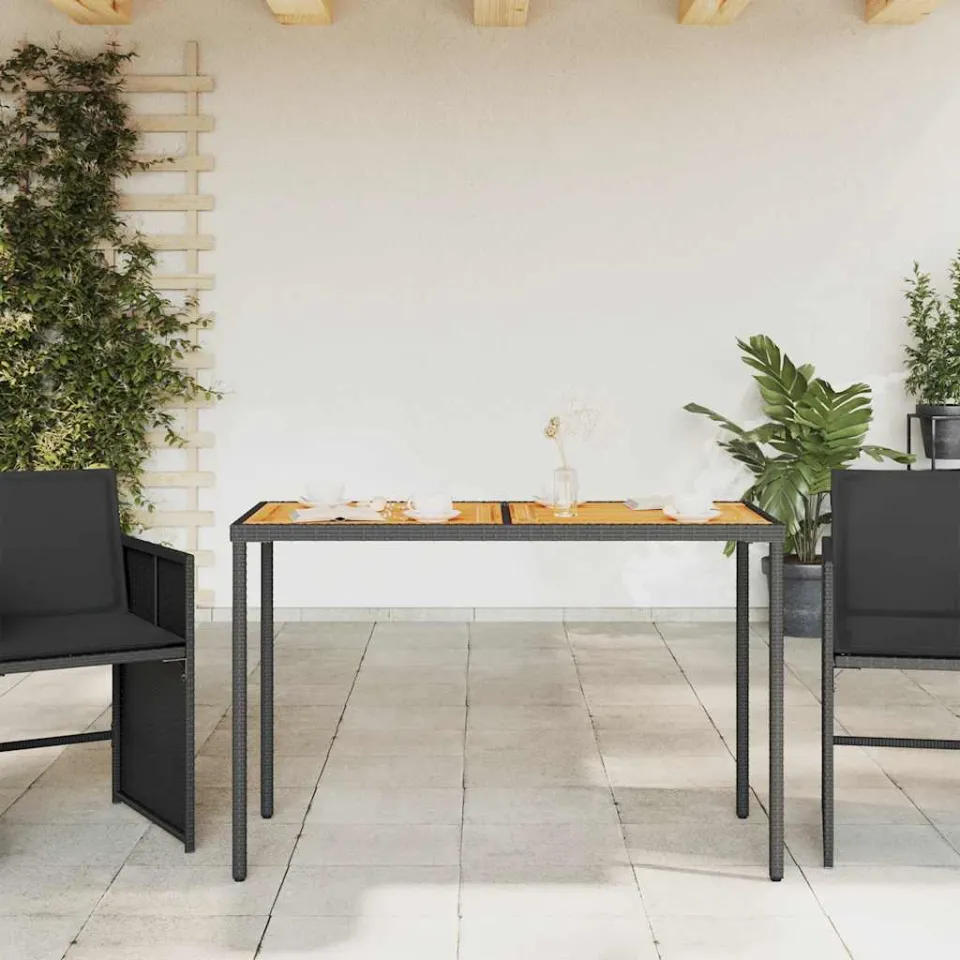 vidaXL Tuintafel met acaciahouten blad 115x54x74 cm poly rattan zwart, foto 3