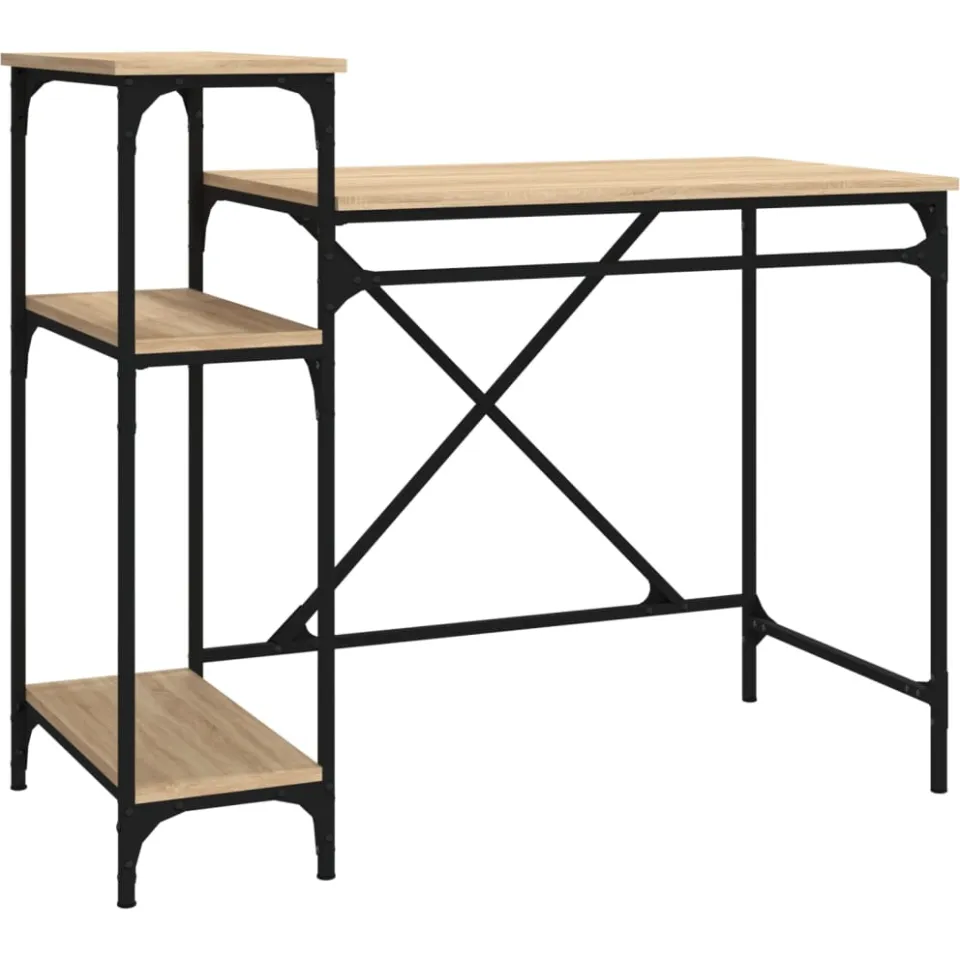 vidaXL Bureau schappen 105x50x90 bewerkt hout en ijzer sonoma eiken Bruin