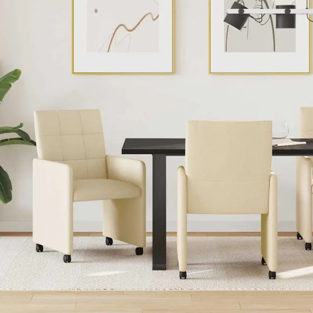 vidaXL Eetkamerstoelen met Wieltjes 2 st Stof Crème 58 x 65 x 94 cm, foto 2