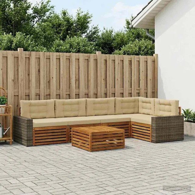 vidaXL Buiten bankenset 6 st 5-zits Natuurlijk en Beige