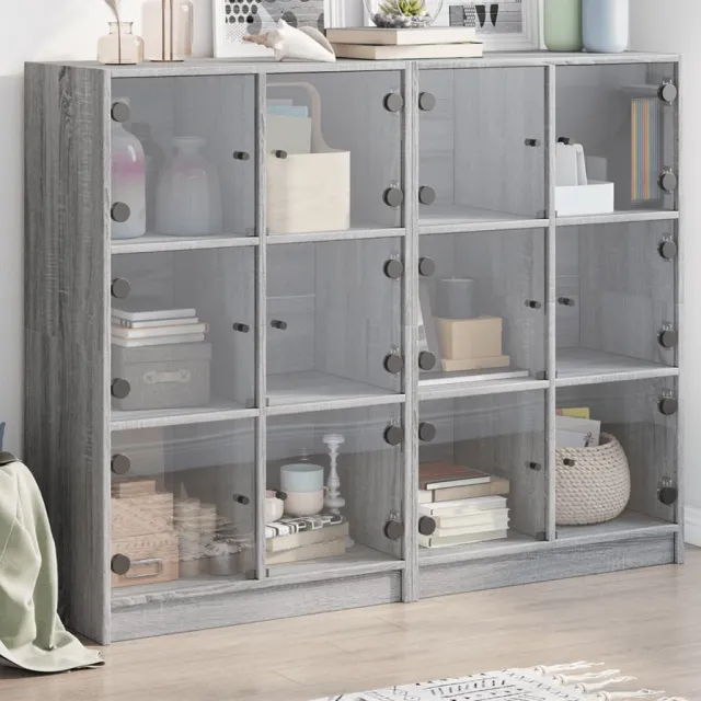 vidaXL Boekenkast met deuren 136x37x109 cm hout grijs sonoma eiken, foto 2