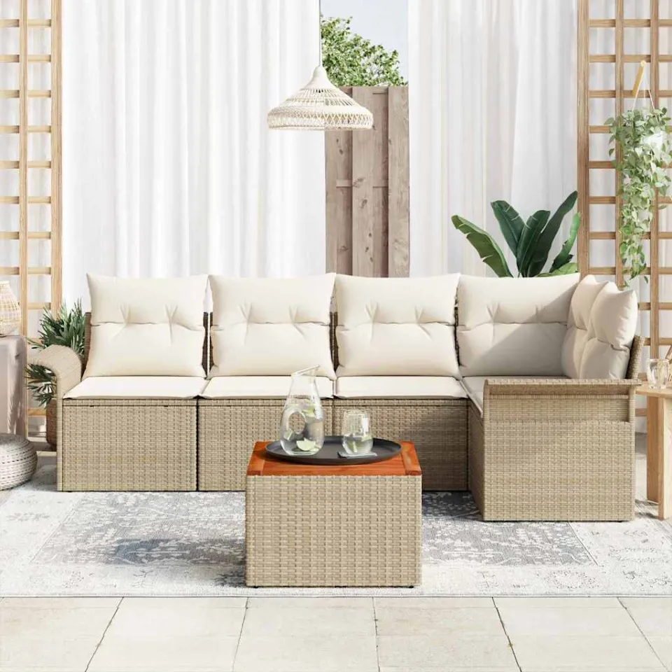 vidaXL Tuinbankenset 6 st Beige poly rattan, foto 3