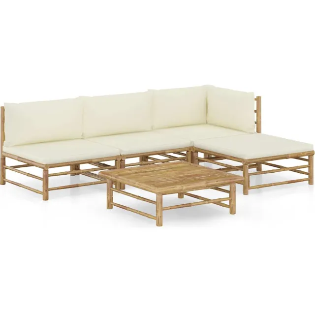 vidaXL 5-delige Loungeset met crèmewitte kussens bamboe, foto 2