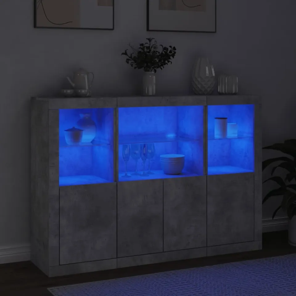 vidaXL Dressoirs met LED-verlichting 3 st bewerkt hout betongrijs grijs, foto 3