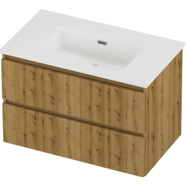 Proline Tribute Badmeubelset Porselein Elegant Zonder Kraangat 80x46x54 cm Mat White Urban Oak Eiken