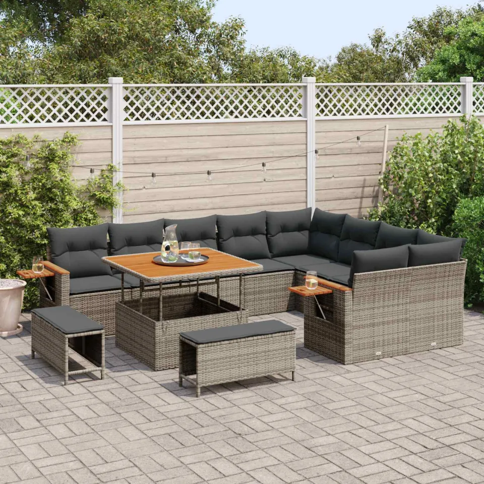 vidaXL Tuinbankenset 12 st Grijs poly rattan, foto 3