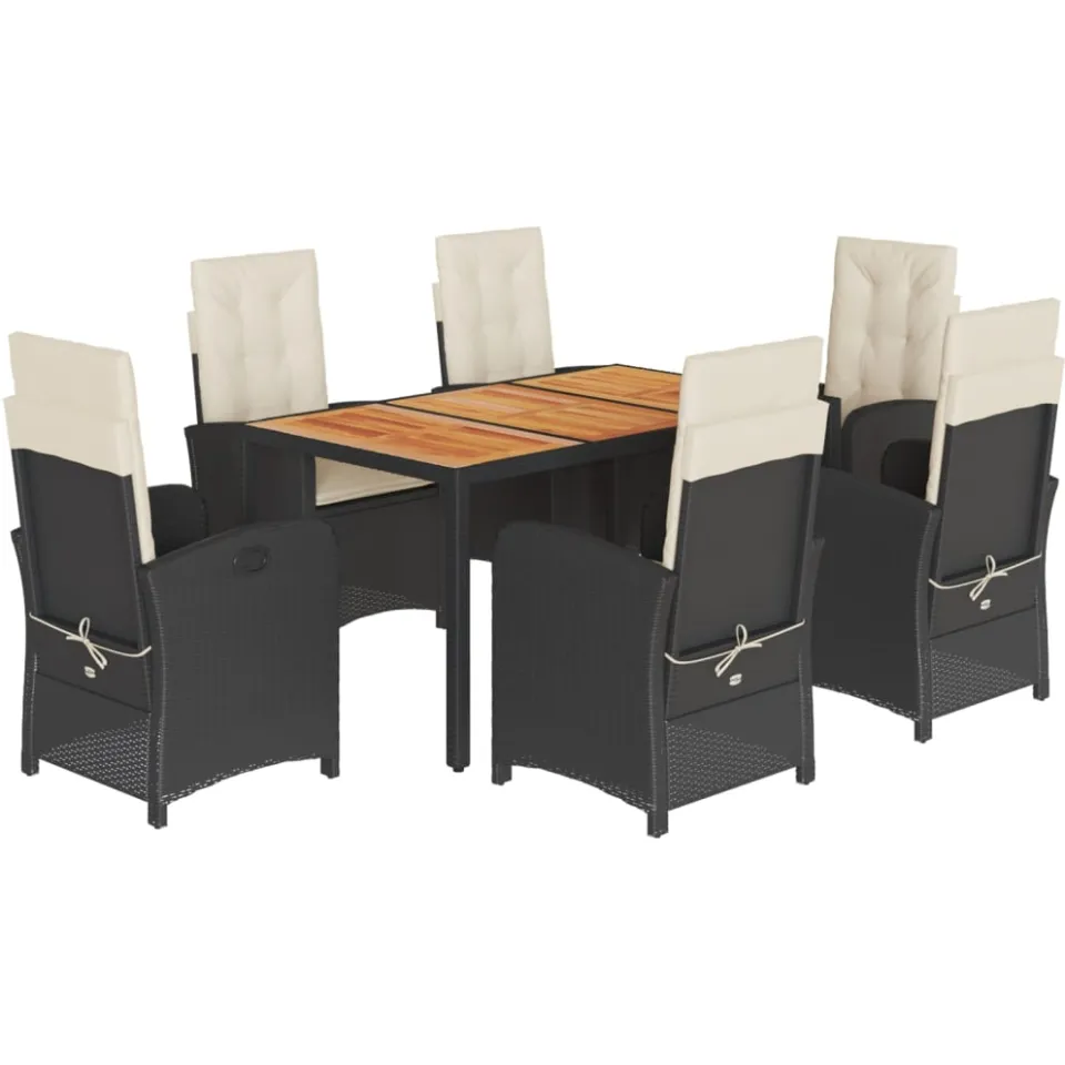 vidaXL 7-delige Tuinset met kussens poly rattan zwart, foto 4