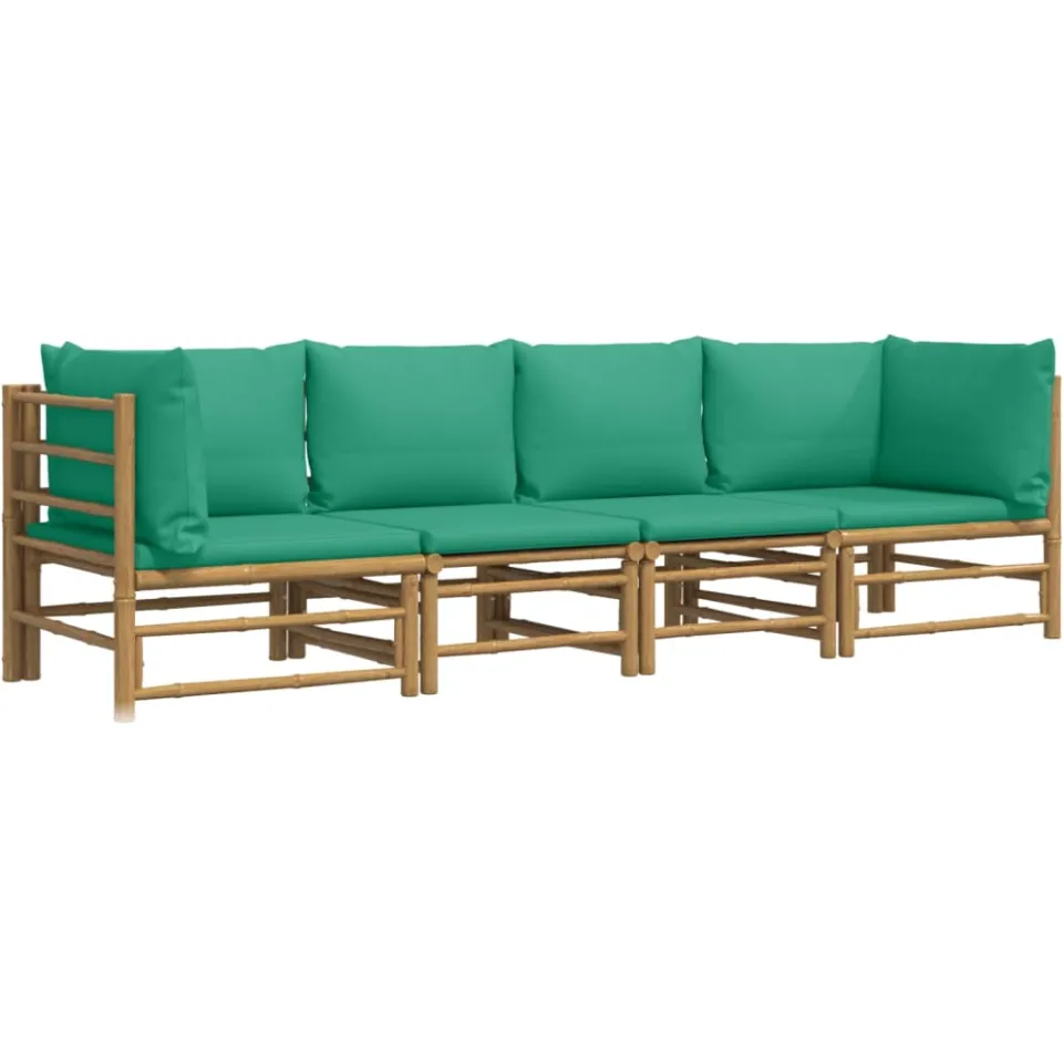 vidaXL 4-delige Loungeset met kussens bamboe groen Bruin