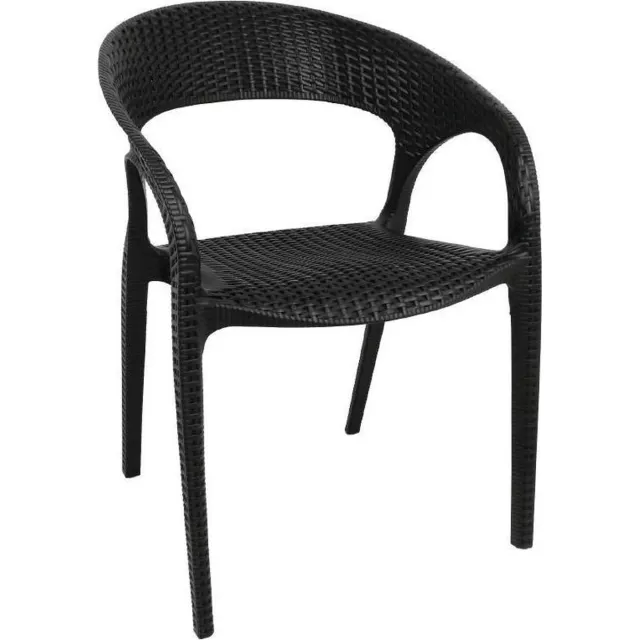 Bolero Kunststof Rotan Stoel met Armleuning Zwart ( Set van 4 )