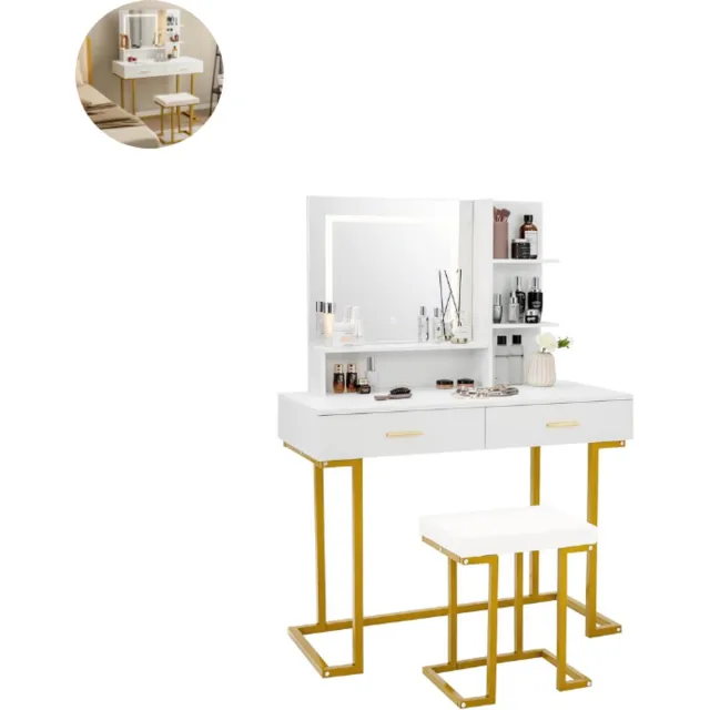 GranMaison Kaptafel met spiegel en verlichting - Make up tafel - Make up - Toilettafel - Met lades - Wit