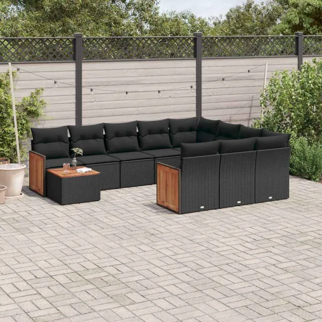 vidaXL 11-delige Loungeset met kussens poly rattan zwart, foto 2