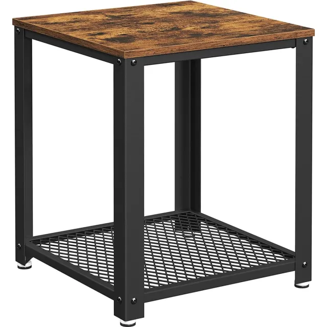 MAZAZU MIRA Home Bijzettafel met Onderplank - Koffietafel - Industrieel - Bruin/Zwart - 45 x 45 x 55 cm