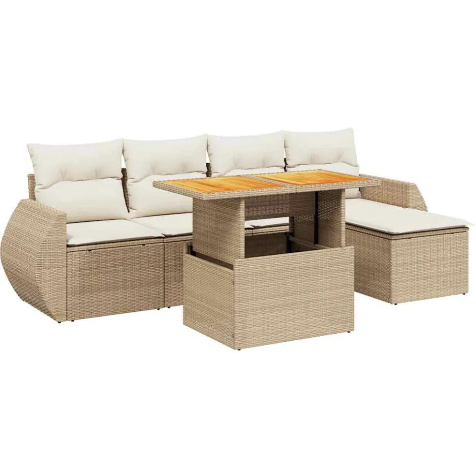 vidaXL 6-delige Loungeset met kussens poly rattan beige, foto 3