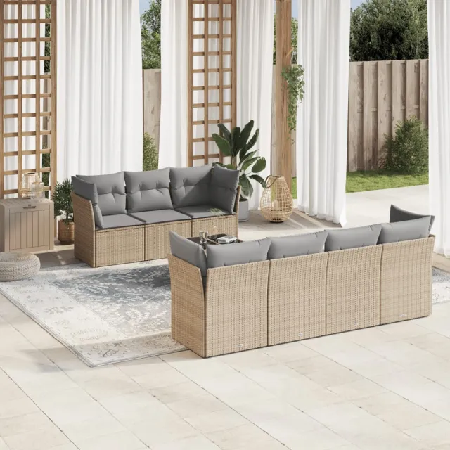 vidaXL 8-delige Loungeset met kussens poly rattan beige, foto 2