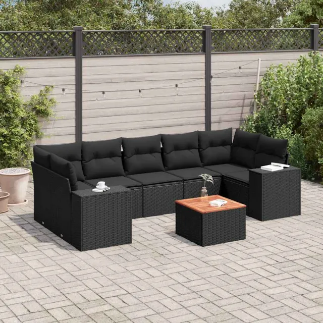 vidaXL 8-delige Loungeset met kussens poly rattan zwart, foto 2