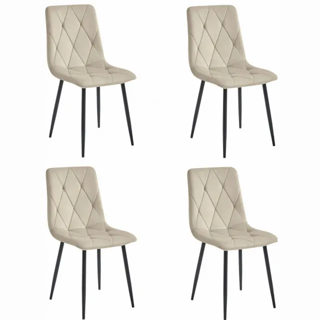 LEOBERT Set van 4 Eetkamerstoelen LIBRA Crème – Zwarte Metalen Poten, Modern Velvet Bekleding, Ergonomisch Design, Max. 120 kg