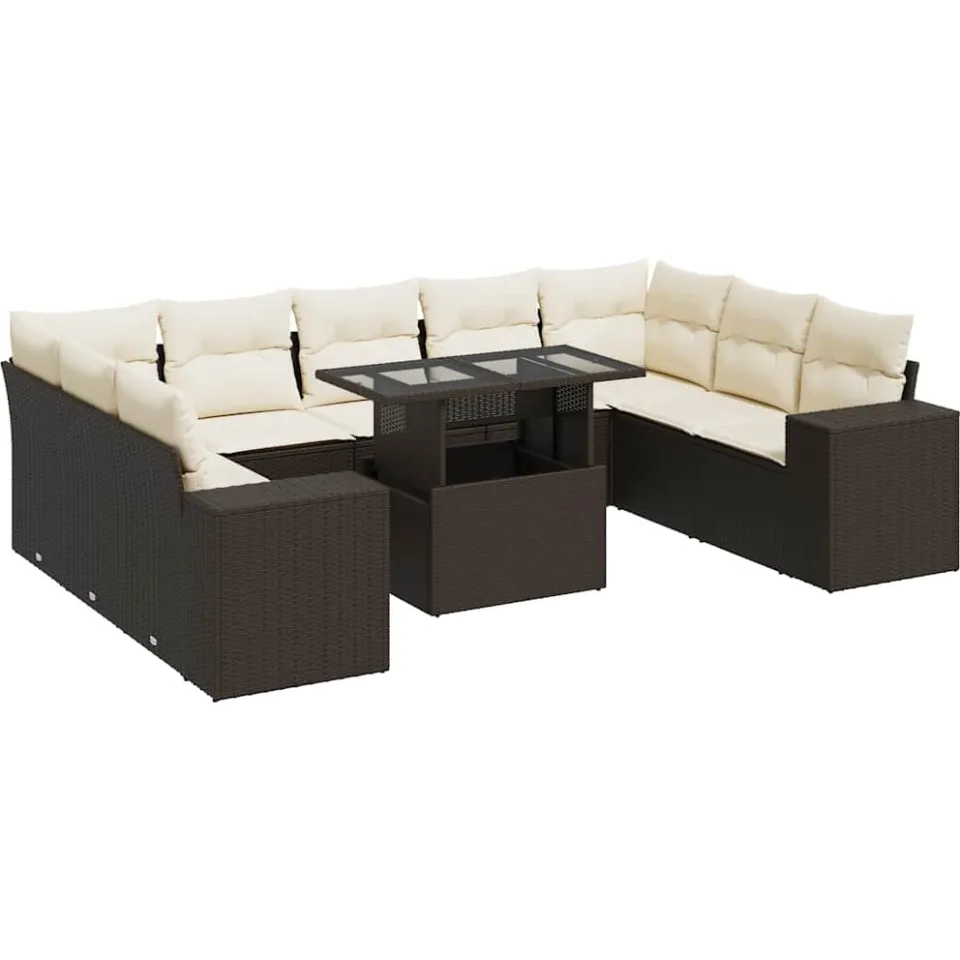 vidaXL 10-delige Loungeset met kussens poly rattan bruin