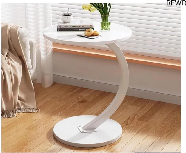 RFWR Ronde Houten Bijzettafel - C-Vormig Design voor Woonkamer Wit