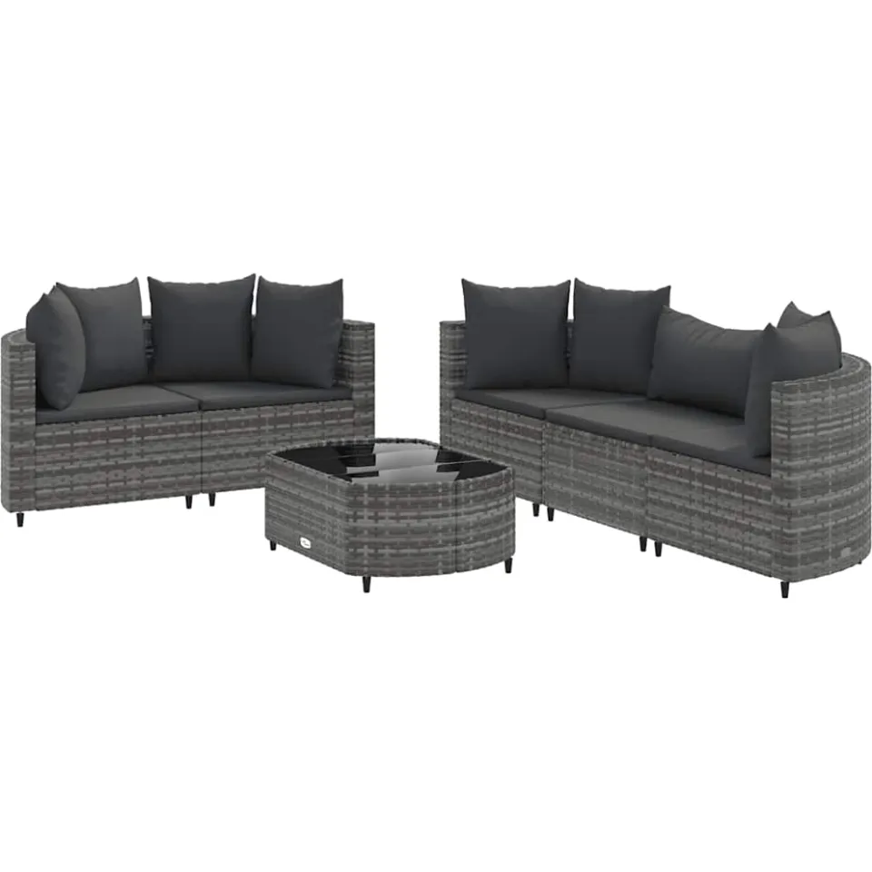 vidaXL 6-delige Loungeset met kussens poly rattan grijs