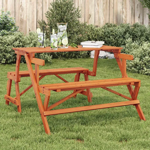 vidaXL Picknicktafel met banken 2-in-1 ombouwbaar massief vurenhout bruin, foto 2