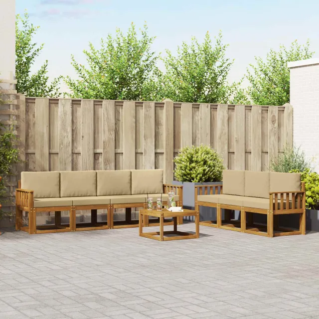 vidaXL Buiten bankenset 8 st 7-zits Natuurlijk en Beige