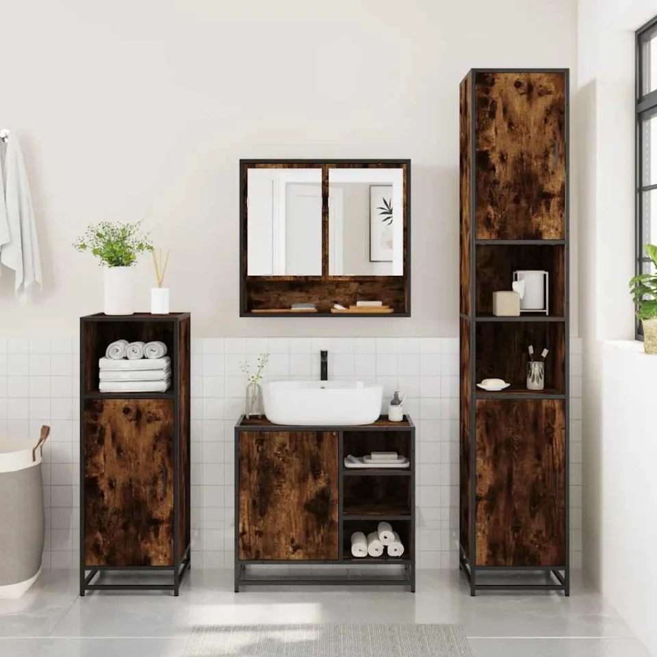 vidaXL 4-delige Badkamermeubelset bewerkt hout gerookt eikenkleurig, foto 2