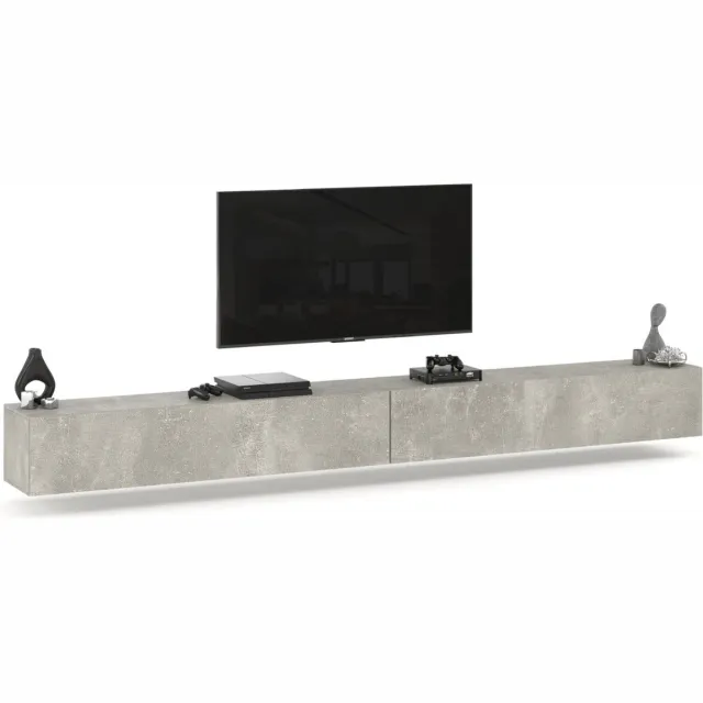 Young AZ Home Tv Kast Young 300 cm Grijs Betonlook Tv Meubel Hangend Kast Zwevend Woonkamer