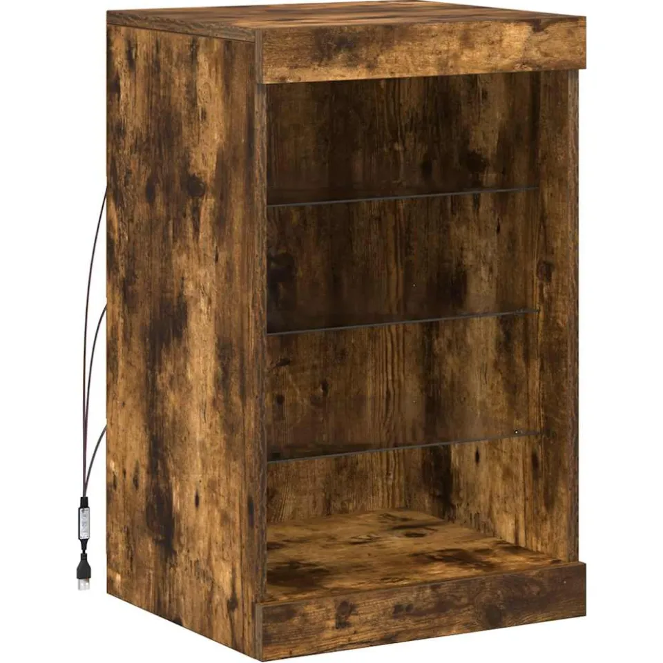 vidaXL Dressoir met LED-verlichting 41x37x67 cm gerookt eikenkleurig Bruin