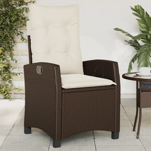 vidaXL Tuinstoel verstelbaar met kussens poly rattan bruin