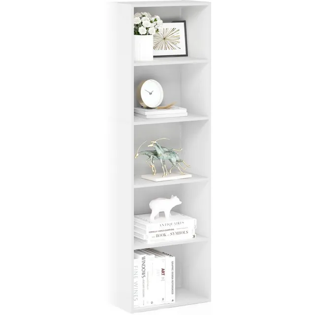 Ibenzoa Ruime vijfplanken boekenkast met omkeerbare planken in stijlvol wit design