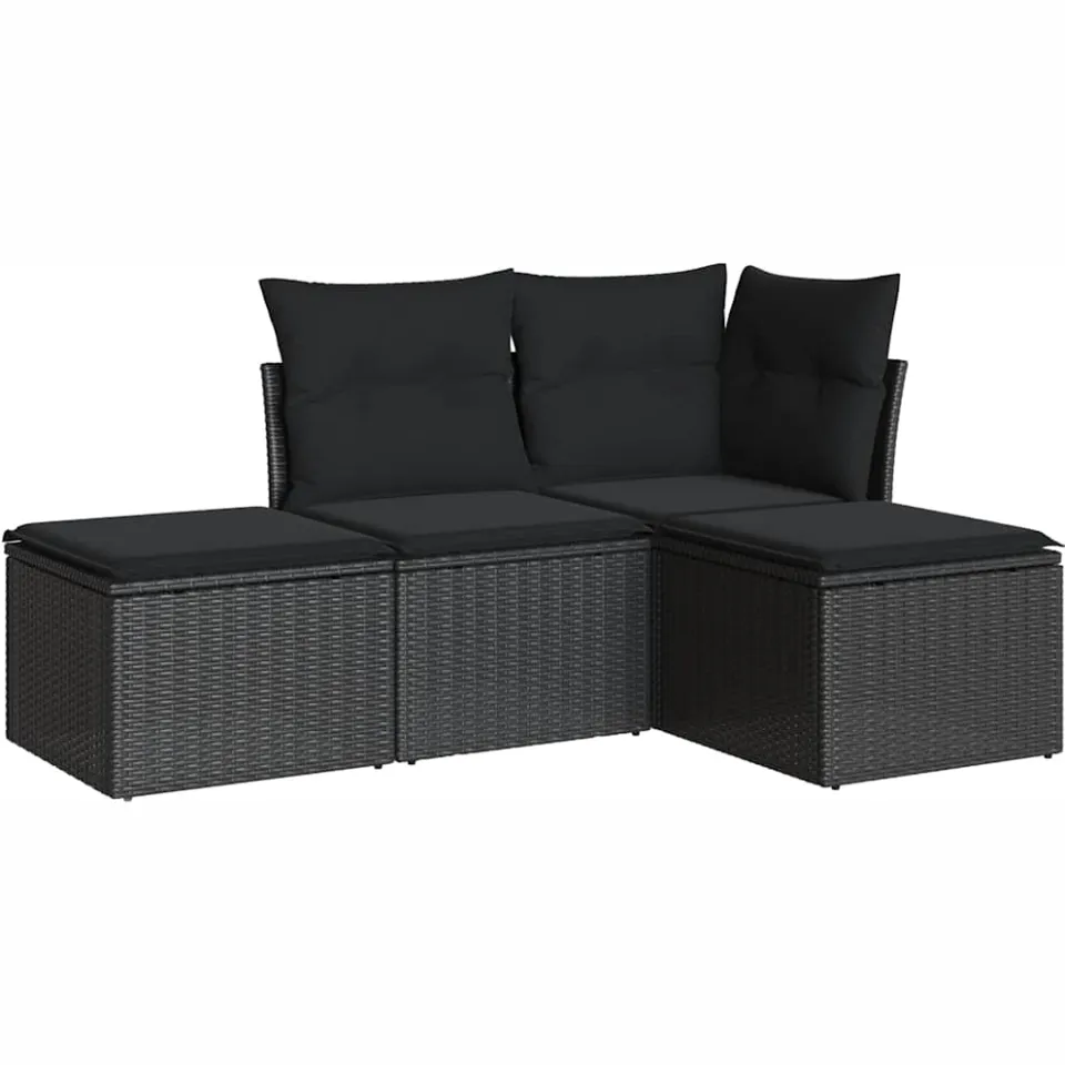 vidaXL 4-delige Loungeset met kussens poly rattan zwart, foto 3