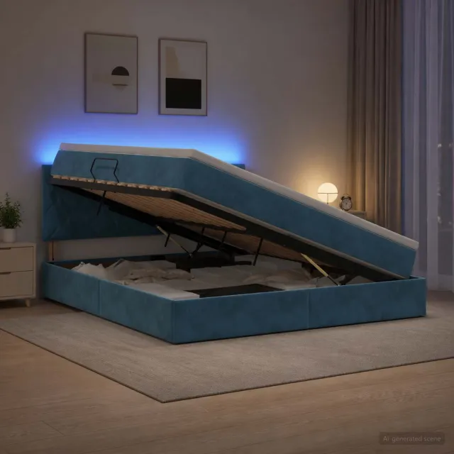 vidaXL LED Opslagbed met Matras Donkerblauw 180 x 200 cm Fluweel