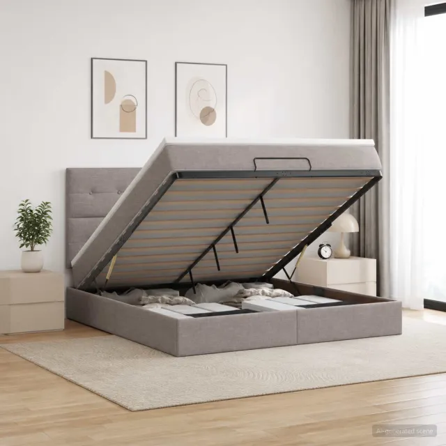 vidaXL Ottoman bed met matras met hoofdeinde Taupe 160 x 200 cm Stof